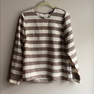Vince Camuto Cream/Tan Horizontal Stripe Blouse